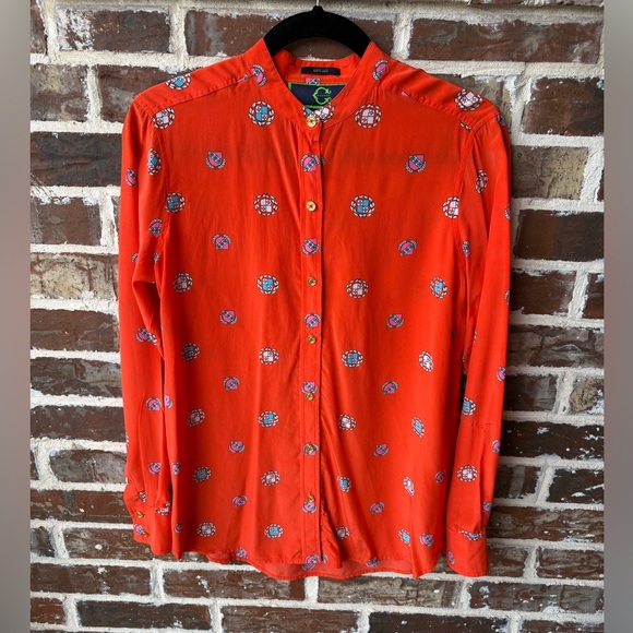 C. Wonder Tops - C. Wonder 100% Silk Orange Red Crest Blouse Size Small